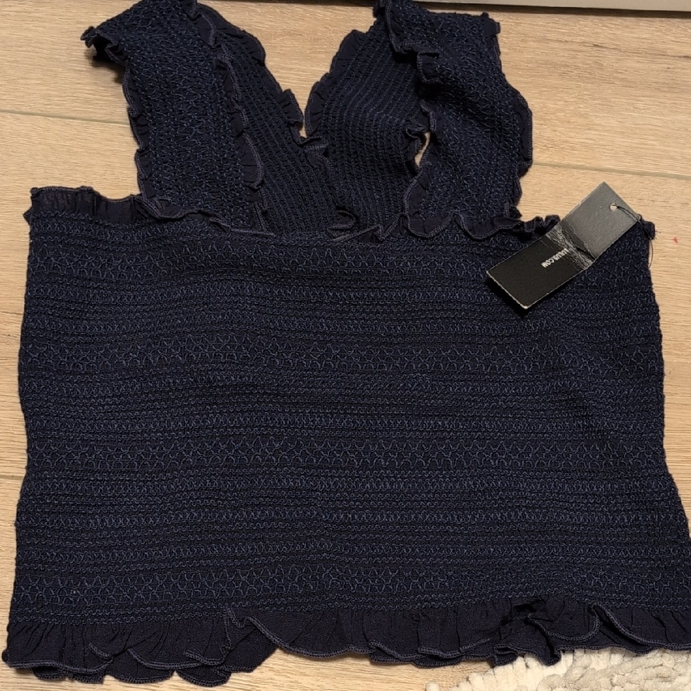 Lulu's Navy Textured Crop Top